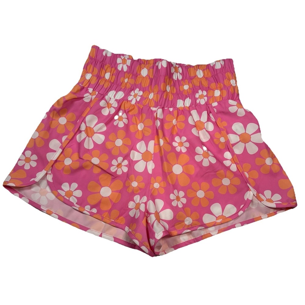5/$25 SALE | Pink Lily Athletic Shorts Small Pink Orange Floral Lined Running